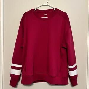 Abercrombie & Fitch YPB neoKNIT Crewneck Arm Stripe Pullover Deep Red NWOT